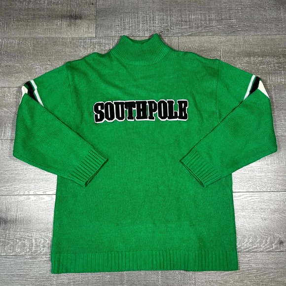 VTG Y2K Southpole Sweater Men XL Green Knit Ribbed Mock Neck Hip Hop Streetwear - Picture 1 of 6